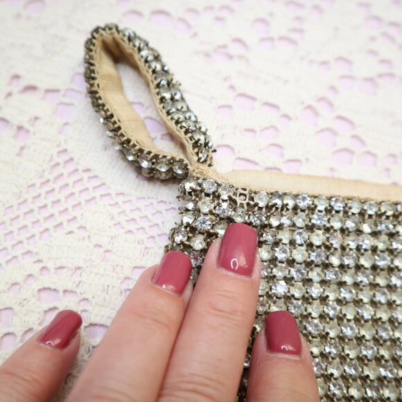 Antique 1920s Art Deco Rhinestone Pouch Czechoslovakia Glamorous Evening Bag Wri - Picture 11 of 13